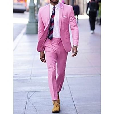 Pink Men's Wedding Suits Solid Colored 2 Piece Fashion Casual WorkWear Tailored Fit Single Breasted One-button 2023 miniinthebox Pink Men's Wedding Suits Solid Colored 2 Piece Fashion Casual WorkWear Tailored Fit Single Breasted One-button 2023 miniinthebox