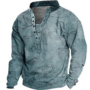 Men's Unisex Sweatshirt Pullover Map Graphic Prints Spray Print Casual Daily Sports 3D Print Streetwear Designer Hoodies Sweatshirts  Long Sleeve Blue Brown miniinthebox