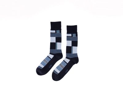 Mens Abstract Boxes 1 Pair Socks Navy Blue Combo Mens Abstract Boxes 1 Pair Socks Navy Blue Combo