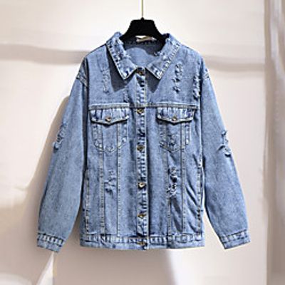 Women's Plus Size Denim Jacket Pocket Button Regular Shirt Collar Holiday Going out Spring Fall Blue Gray Big Size XXL 3XL 4XL 5XL 6XL Lightinthebox Women's Plus Size Denim Jacket Pocket Button Regular Shirt Collar Holiday Going out Spring Fall Blue Gray Big Size XXL 3XL 4XL 5XL 6XL Lightinthebox