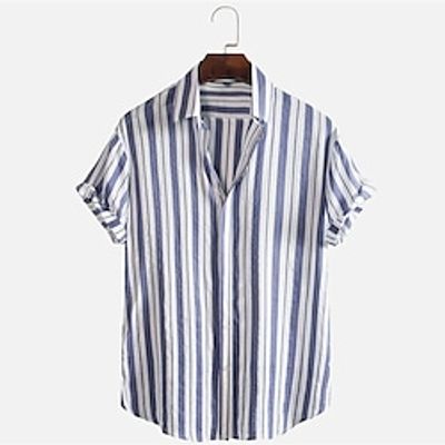 Men's Seersucker Shirt Striped Turndown Light Yellow Green Blue Brown Print Daily Holiday Short Sleeve Button-Down Clothing Apparel Fashion Lightweight Casual Comfortable  Summer  Summer  Beach Lightinthebox