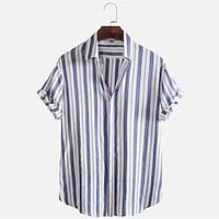 Men's Seersucker Shirt Striped Turndown Light Yellow Green Blue Brown Print Daily Holiday Short Sleeve Button-Down Clothing Apparel Fashion Lightweight Casual Comfortable  Summer  Summer  Beach Lightinthebox - thumbnail