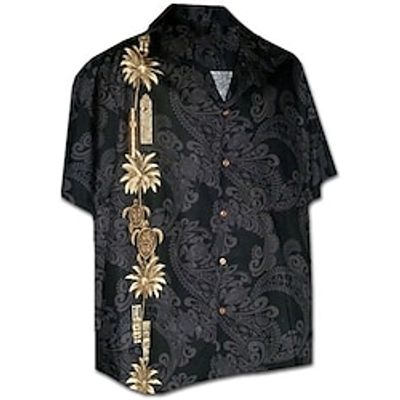Men's Shirt Floral Coconut Tree Graphic Prints Turndown Black 3D Print Casual Holiday Short Sleeve Button-Down Print Clothing Apparel Tropical Fashion Hawaiian Soft Lightinthebox