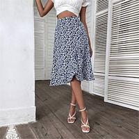 Women's Skirt A Line Midi Skirts Print Floral Casual Daily Weekend Summer Polyester Fashion Casual Blue Lightinthebox