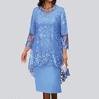 Women's Lace Dress Dress Set Two Piece Dress Midi Dress Wine Champagne Dark Blue 34 Length Sleeve Pure Color Lace Winter Fall Autumn Crew Neck Party Loose Fit 2022 S M L XL XXL 3XL 4XL 5XL Lightinthebox - thumbnail