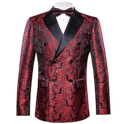 Men's Fashion Paisley Blazer Jacket Cotton Blend Fabric Printing Regular Tailored Fit Double Breasted Six-buttons Black Burgundy Royal Blue Gold 2023 Lightinthebox