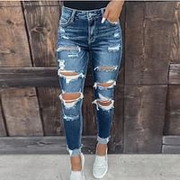 Women's Jeans Distressed Jeans Denim Blue Fashion Street Casual Side Pockets Cut Out Micro-elastic Full Length Comfort Plain S M L XL  Ripped Lightinthebox - thumbnail