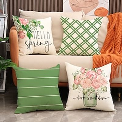 Home Floral Plant Decorative Toss Pillows Cover 4PC Soft Square Cushion Case Pillowcase for Bedroom Livingroom Sofa Couch Chair Gnome Heart Couple Car Lightinthebox