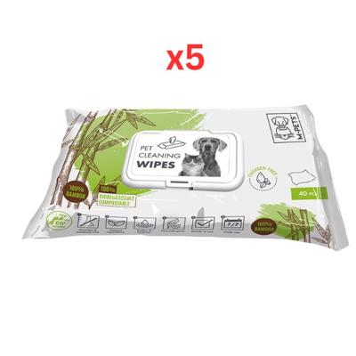 M-Pets Pet Cleaning Wipes 100% Bamboo 40pcs (Pack of 5)