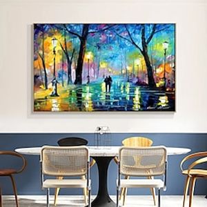 Oil Painting Handmade Hand Painted Wall Art Abstract Blue Tree Night Street Scenery Home Decoration Decor Rolled Canvas No Frame Unstretched miniinthebox