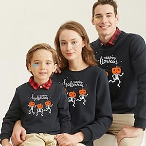 Family Look Halloween Tops Pumpkin Letter Daily Print Black Long Sleeve Basic Matching Outfits miniinthebox