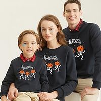 Family Look Halloween Tops Pumpkin Letter Daily Print Black Long Sleeve Basic Matching Outfits miniinthebox - thumbnail