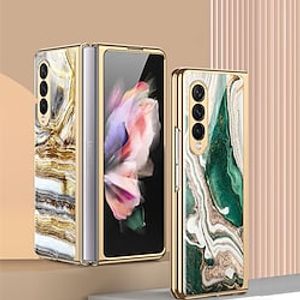 Phone Case For Samsung Galaxy Full Body Case Z Fold 3 Plating Dustproof Marble Tempered Glass miniinthebox