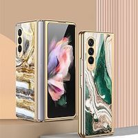 Phone Case For Samsung Galaxy Full Body Case Z Fold 3 Plating Dustproof Marble Tempered Glass miniinthebox - thumbnail