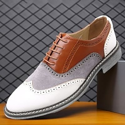 Men's Oxfords Derby Shoes Walking Casual Daily Leather Comfortable Booties  Ankle Boots Loafer Yellow and white White Yellow Spring Fall Lightinthebox