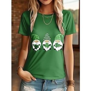 Women's T shirt Tee 100% Cotton Shamrock Elf St.Patrick's Day Holiday Black White Green Print Short Sleeve Fashion Basic Round Neck Regular Fit Summer Lightinthebox