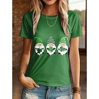 Women's T shirt Tee 100% Cotton Shamrock Elf St.Patrick's Day Holiday Black White Green Print Short Sleeve Fashion Basic Round Neck Regular Fit Summer Lightinthebox - thumbnail