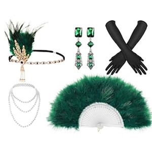 Retro Vintage Roaring 20s 1920s Flapper Headband Accesories Set The Great Gatsby Women's Feather Cosplay Costume Carnival Performance Wedding Party miniinthebox