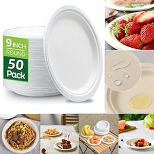 50pcs Eco-Friendly Disposable Biodegradable Paper Dishes, 9 Inch 50pcs Barbecue Picnic Plates, Outdoor Camping Picnic, Cookware Barbecue Tool Accessories Lightinthebox