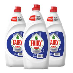 Fairy Plus Dishwashing Liquid Soap Antibacterial With Alternate Power To Bleach 3 x 600 ml