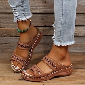 Women's Sandals Slippers Wedge Sandals Comfort Shoes Comfort Sandals Casual Daily Beach Summer Spring Cut Out Embroidery Wedge Heel Round Toe Casual Minimalism Synthetics Loafer Solid Colored Wine miniinthebox