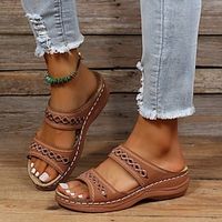 Women's Sandals Slippers Wedge Sandals Comfort Shoes Comfort Sandals Casual Daily Beach Summer Spring Cut Out Embroidery Wedge Heel Round Toe Casual Minimalism Synthetics Loafer Solid Colored Wine miniinthebox - thumbnail