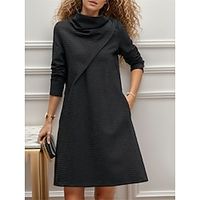Women's Black Dress Casual Dress Winter Dress Mini Dress Pocket Daily Date Going out Fashion Modern Turtleneck Long Sleeve 2023 Regular Fit Black Color S M L XL XXL Size Lightinthebox - thumbnail