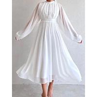 Women's White Dress Casual Dress Swing Dress Long Dress Maxi Dress Ruched Street Date Elegant Streetwear Stand Collar Long Sleeve Regular Fit Black White Pink Color S M L XL Size Lightinthebox