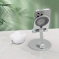 3 In 1 Wireless Charging Stand Charger Phone Holder Magnetic Wireless Foldable Phone Stand 360° Rotation Alloy Aluminum Charger Desktop Phone Stand miniinthebox - thumbnail