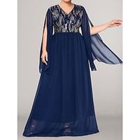 Women's Plus Size Prom Dress Party Dress Sequin Dress Long Dress Maxi Dress Navy Blue Long Sleeve Pure Color Sequins Spring Fall Winter V Neck Fashion Wedding Guest Evening Party Fall Dress 2023 L XL Lightinthebox - thumbnail