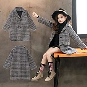 girls coat autumn winter korean big children's woolen coat pocket version gray plaid houndstooth outerwear clothes lj201125 89 z2 Lightinthebox