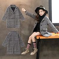 girls coat autumn winter korean big children's woolen coat pocket version gray plaid houndstooth outerwear clothes lj201125 89 z2 Lightinthebox - thumbnail