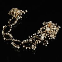 Bride Luxury Crystal Pearl Bead Hair Chian Comb Wedding Bridal Tiara Hair Accessories Headband