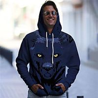 Men's Unisex Pullover Hoodie Sweatshirt Graphic Prints Animal Print Daily Sports 3D Print Casual Designer Hoodies Sweatshirts  Navy Blue miniinthebox - thumbnail