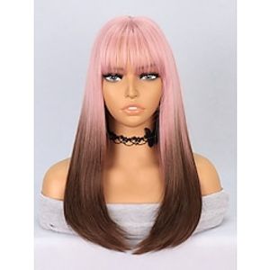 Cosplay Costume Wig Synthetic Wig kinky Straight Natural Straight Neat Bang Machine Made Wig 20 inch Black / Pink Synthetic Hair Women's Party Classic Comfortable Mixed Color miniinthebox