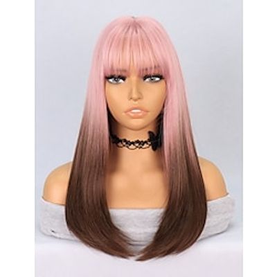 Cosplay Costume Wig Synthetic Wig kinky Straight Natural Straight Neat Bang Machine Made Wig 20 inch Black / Pink Synthetic Hair Women's Party Classic Comfortable Mixed Color miniinthebox