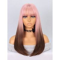 Cosplay Costume Wig Synthetic Wig kinky Straight Natural Straight Neat Bang Machine Made Wig 20 inch Black / Pink Synthetic Hair Women's Party Classic Comfortable Mixed Color miniinthebox - thumbnail
