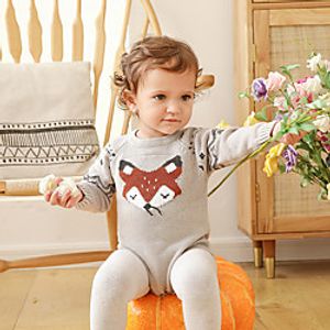 Baby Unisex Boys' Girls' Active Cute Home Casual / Daily Animal Patchwork Long Sleeve Romper Bodysuit Gray Light Blue miniinthebox