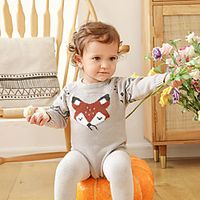 Baby Unisex Boys' Girls' Active Cute Home Casual / Daily Animal Patchwork Long Sleeve Romper Bodysuit Gray Light Blue miniinthebox - thumbnail