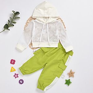 Kids Girls' Clothing Set 2 Piece Long Sleeve Green Color Block Patchwork Daily Wear Basic Regular 2-6 Years miniinthebox