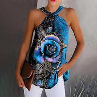 Women's Tank Top Floral Casual Holiday Print Blue Sleeveless Fashion Halter Neck Summer Lightinthebox