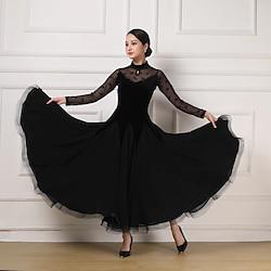 Ballroom Dance Dress Lace Pure Color Splicing Women's Performance Party Long Sleeve Charmeuse Pleuche Lightinthebox