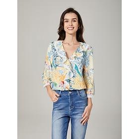 Summer Colorful Printed French V-Neck Shirt