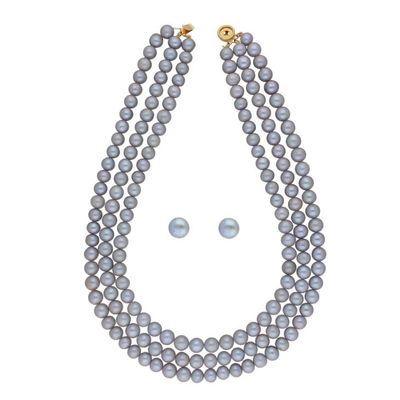 Sri Jagdamba Pearls 3 Line 6-7MM Round Pearl Set - JPJUL-20-119
