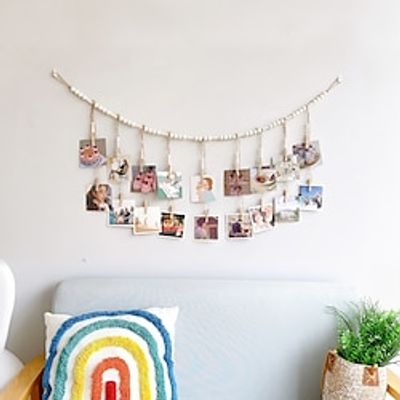 Wall Hanging Photo Display with Wooden Beads Garland Collage Photo Frame Macrame Pictures Organizer Display Clips Lightinthebox