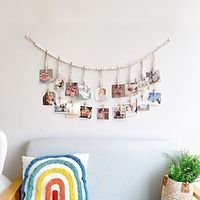 Wall Hanging Photo Display with Wooden Beads Garland Collage Photo Frame Macrame Pictures Organizer Display Clips Lightinthebox