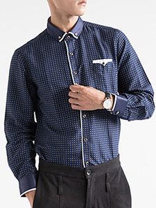 Office Button Down Collar Patch Pocket Printed Men Shirts