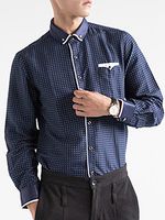 Office Button Down Collar Patch Pocket Printed Men Shirts - thumbnail