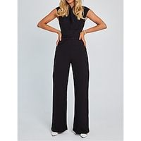 Women's Jumpsuit High Waist Solid Color Crew Neck Business Office Work Regular Fit Sleeveless Black White Khaki S M L Summer Lightinthebox - thumbnail