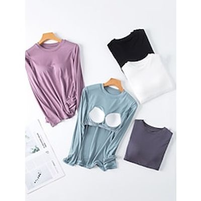 Women's Modal Pajamas Top with Chest Pads Pure Color Simple Casual Comfort Home Daily Bed Breathable Crew Neck Long Sleeve Fall Winter Black White miniinthebox